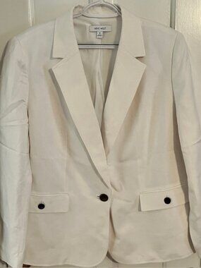 NINE WEST WHITE BLAZER JACKET, 1X, ONE BUTTON, LINEN BLEND, LIKE NEW!